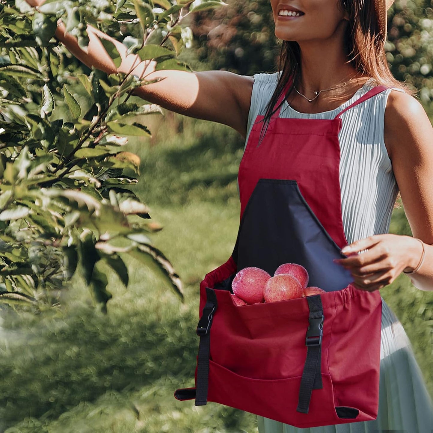 Garden Apron with Pockets Harvest Fruit Picking Bag,Canvas Adjustable Vegetable Harvest Apron for Home Gardeners