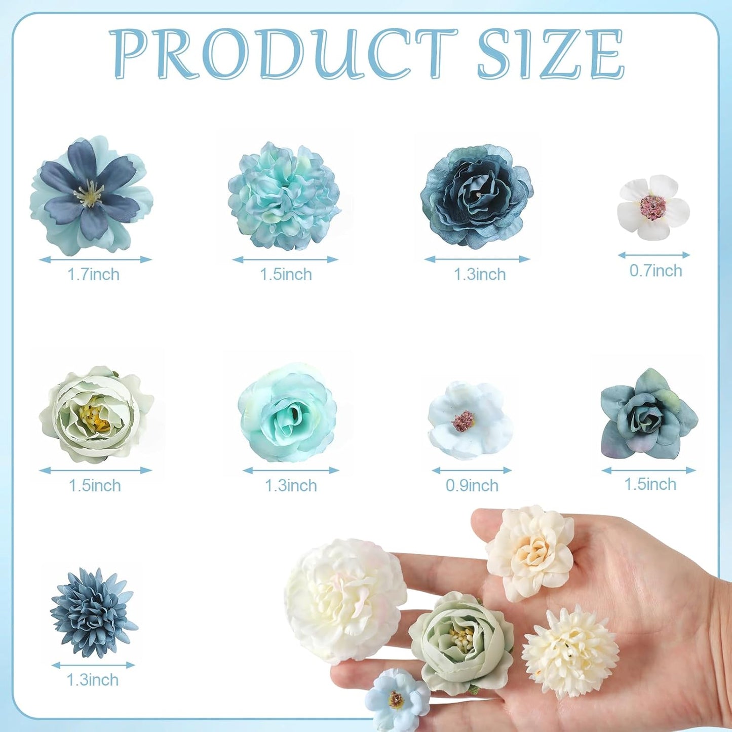 Faux Flower Heads Mini Blue White Artificial Flower Heads Fake Peony Daisy Rose Flowers Multicolor Small Silk Daisy Flower Heads for Craft Garland Wedding Party DIY Home Decoration,2-4 cm