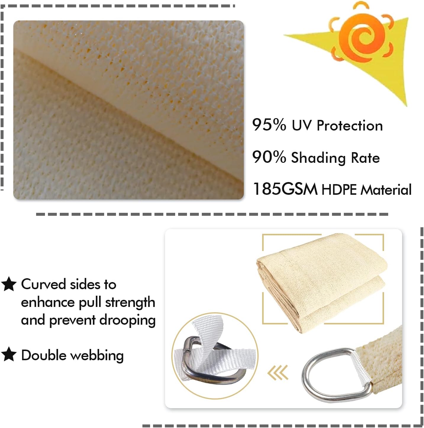 KANAGAWA 20'X20' Cream Custom Size Sun Shade Sail Square UV Block Canopy Cover for Patio Backyard Lawn Garden Outdoor (Customized Available)