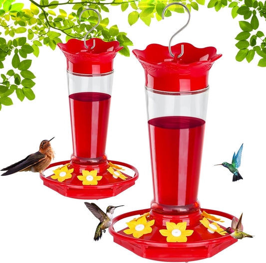 Glass Hummingbird Feeders for Outdoors Hanging Ant and Bee Proof Clear 10 OZ 2 Pack Bird Feeders for Outside Hanging 6 Feeding Stations Bird Nectar Feeder for Garden Yard Décor Gifts for Mom