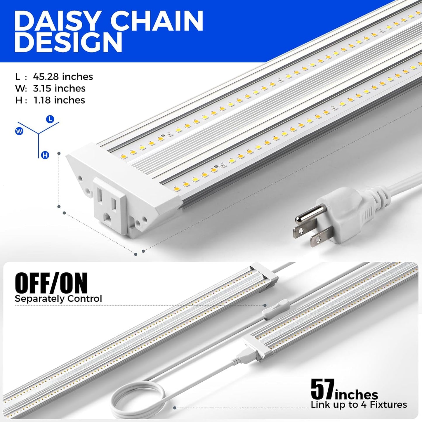 Barrina TX72 Grow Light for Indoor Plants, 4FT, 288W(4 x 72W, 2000W Equivalent), Full Spectrum with 660nm Red LEDs, High PPFD, Mechanical Timer, Linkable, Hanging Plant Lights for Greenhouse, 4 Pack