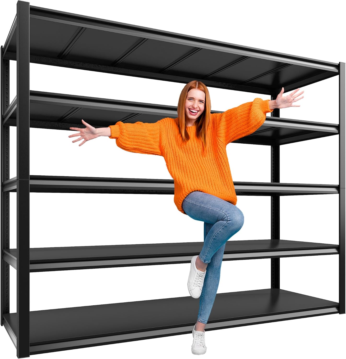 REIBII 48" W Garage Shelving 2500LBS Storage Shelves 5 Tier Heavy Duty Shelving Adjustable Garage Shelves for Warehouse, Pantry, Easy Assemble, 48.2''W X 72''H X18''D