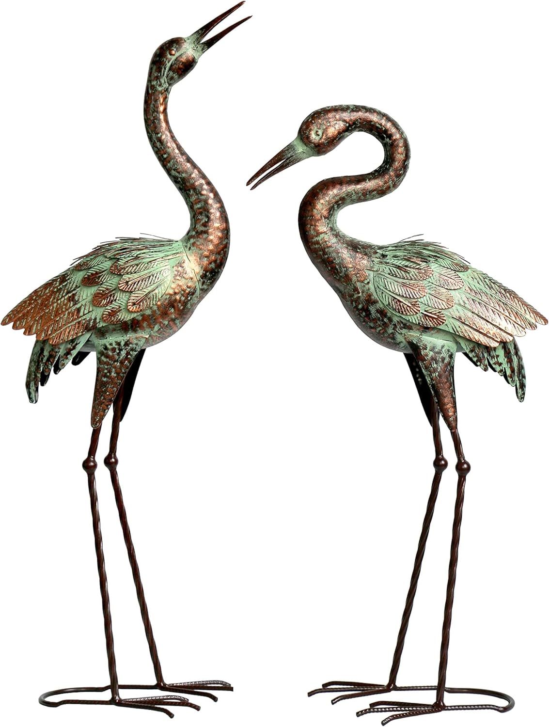 Shorayn Garden Crane Statues, Blue Heron Sculptures for Outdoor, Cranes Decor Metal Bird, Patina Garden Art Lawn Ornaments for Yard Patio Porch Outside Decorations