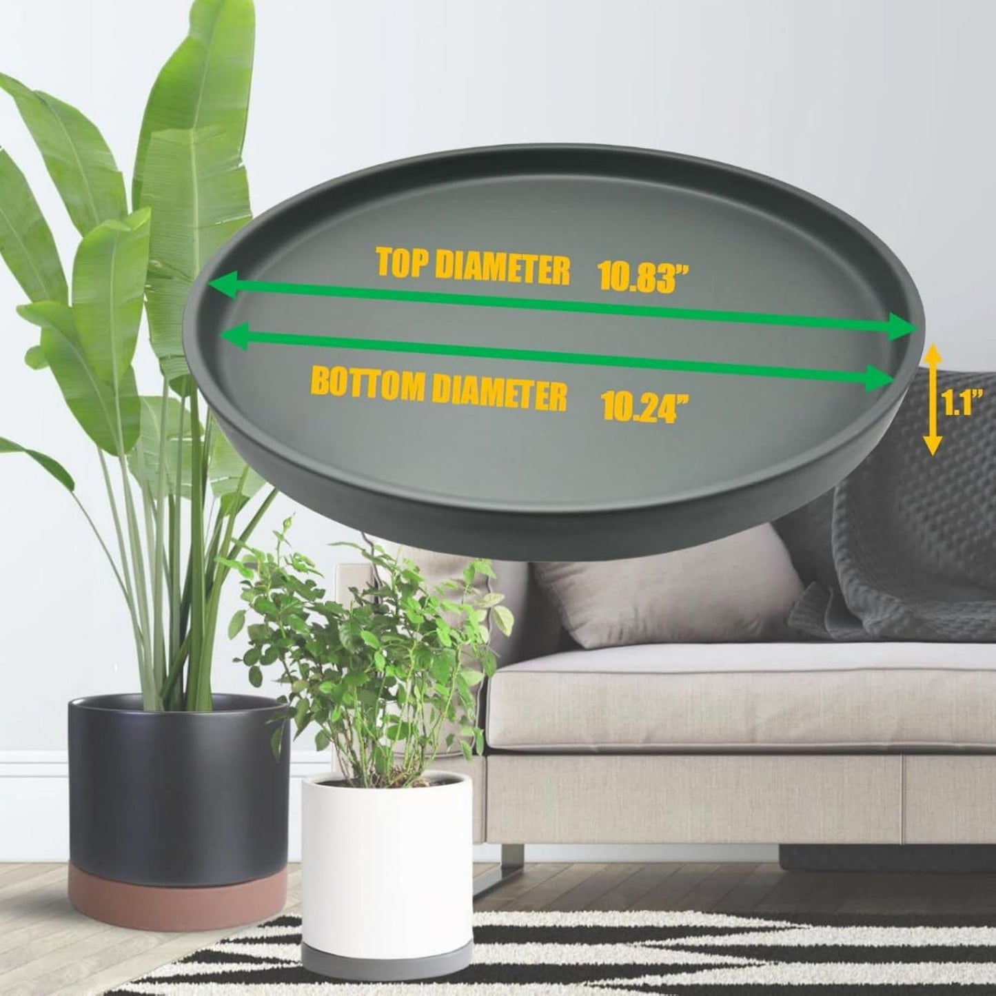 Ceramic Plant Saucer Pot Tray 10 Inch, Planter Saucers 4 5 6 7 8 9 10 11 12 13 Inch for Indoors Outdoor, Durable Sturdy Flower Drainage drip Water Tray for Glazed Pots Base (10.7 Inch-Grey)