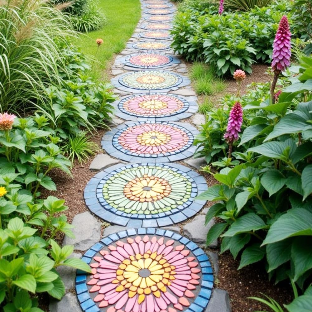 6 Pcs Round Stepping Stone Molds, 3 Size Reusable Cement Molds for Concrete, 8''/9.4''/ 10.8'' Plastic Concrete Mold for Casting Garden and Walkway