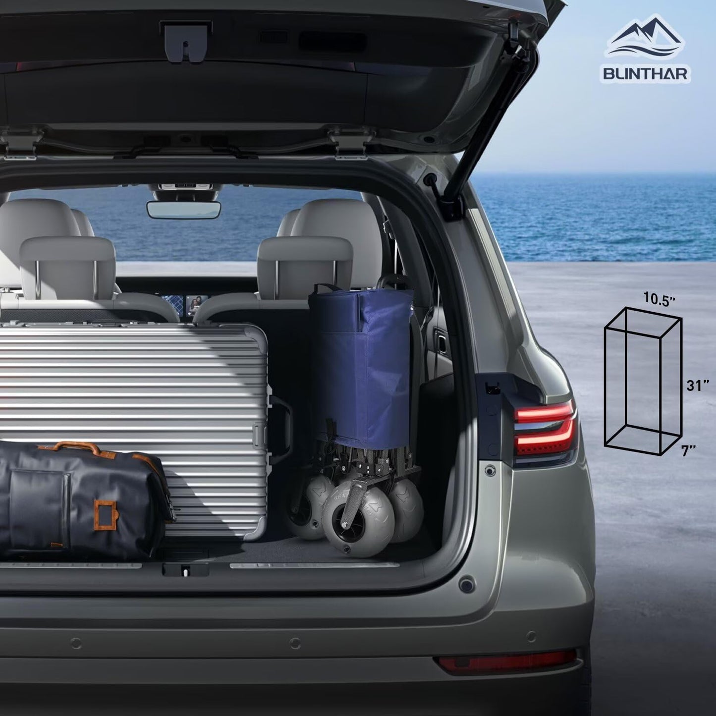 Beach Wagon with Big Wheels for Sand, Heavy Duty Collapsible Folding Wagon with All-Terrain 9" Pneumatic Tires & Drink Holders, Utility Wagon for Garden Sports Camping Outdoor Activities