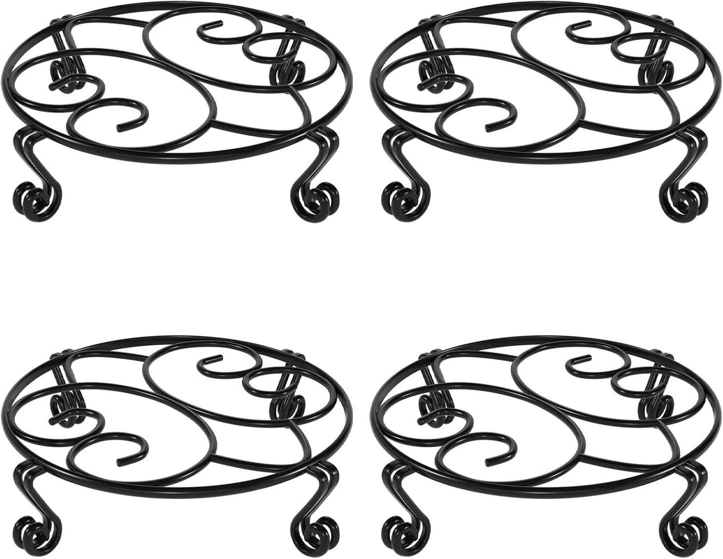 Yimobra Metal Plant Stand for Flower Pot 4 Pack Heavy Duty Potted Holder Indoor Outdoor Rustproof Iron Garden Container Round Supports Rack for Planter (4PC Black 10.24 x 2.36 IN)