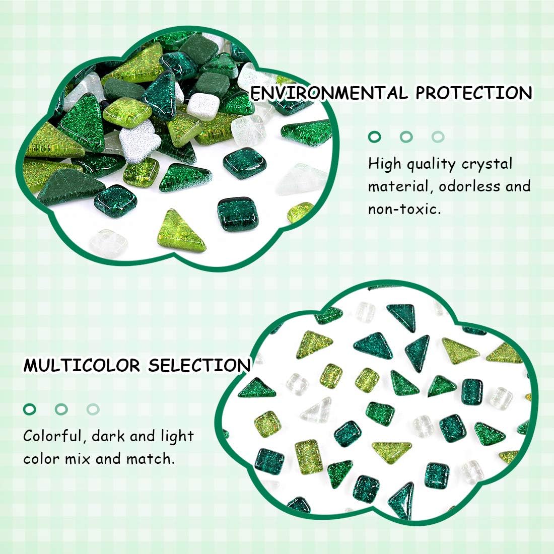 Swpeet Mixed Colors Shine Crystal Series Mosaic Tiles Assortment Kit, Square and Triangle Glitter Crystal Tiles Perfect for Home Decoration Crafts