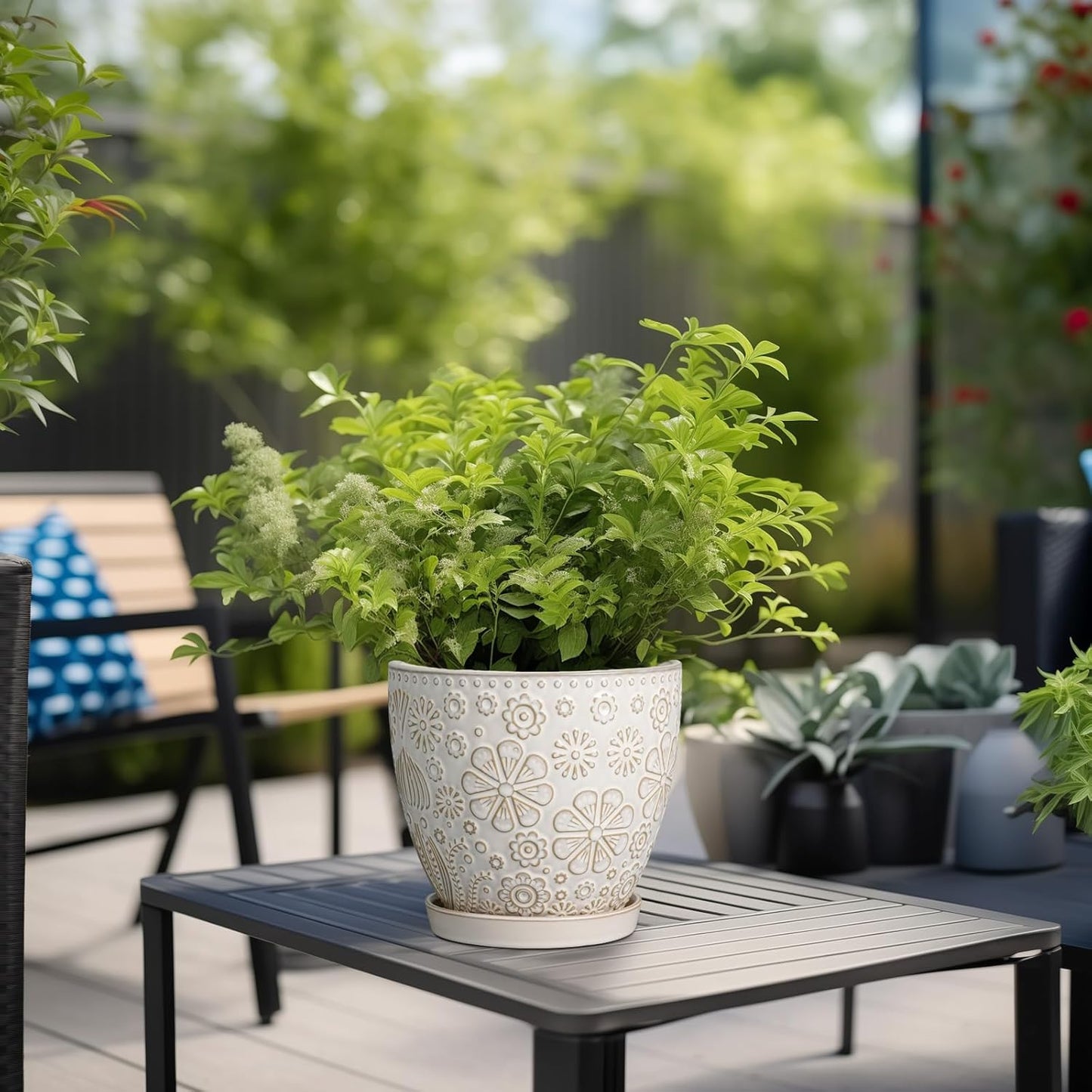 6.9 Inch Plant Pot with Drainage Hole and Saucer Ceramic Planter for Indoor Plant Flower Pot for Orchid Succulents Plants White