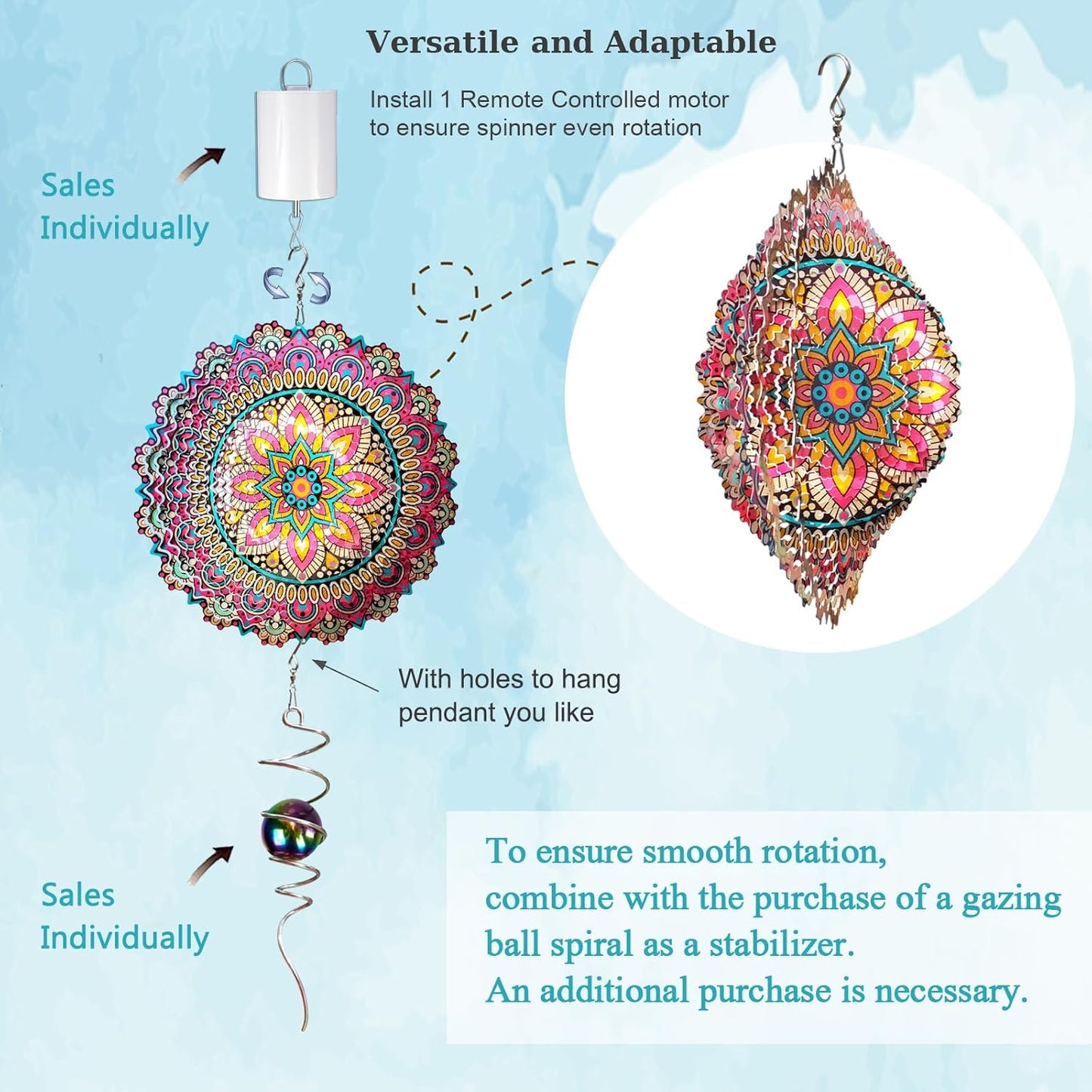 Goolyrusim Wind Spinner Mandala Blossom 3D Kinetic Wind Spinners Outdoor Laser Cut Stainless Steel Metal Art Hanging Wind Sculpture Mandala Garden Decoration Yard Art Decor Ornament Housewarming GIF