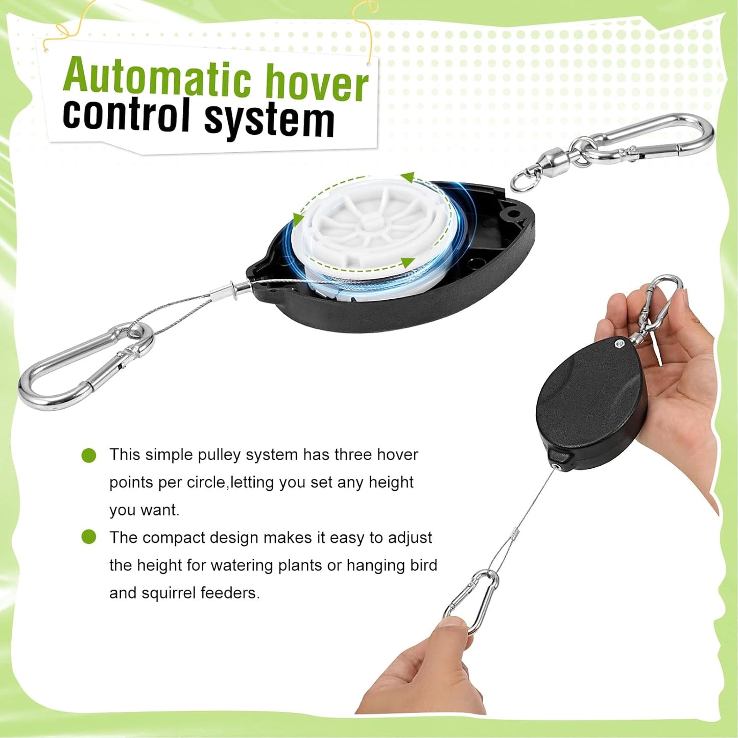 Plant Pulleys for Hanging Plants, Heavy Duty Retractable Hangers, 304 Stainless Steel Rope, Auto Plant Holder, Adjustable Climbing Hook for Garden Baskets Watering, or Bird Feeders (Black-6)