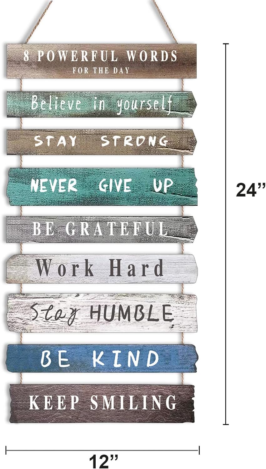 Inspirational Wall Art Decor for Office, Wooden Rustic Hanging Motivational Wall Art Decoration Sign, Inspiring Positive Quotes Wall Art for Home Living Room Bedroom Bathroom Classroom Gym 12"x24"