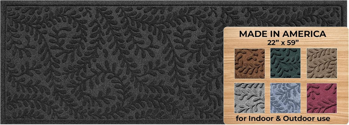 WaterHog Indoor/Outdoor Door Mat, 2' x 5', Made in USA, Durable & Skid-Resistant Front Door Rug, Decorative, Water-Trapping & Heavy-Duty Entryway Floor Mat for Your Home, Boxwood Collection, Charcoal