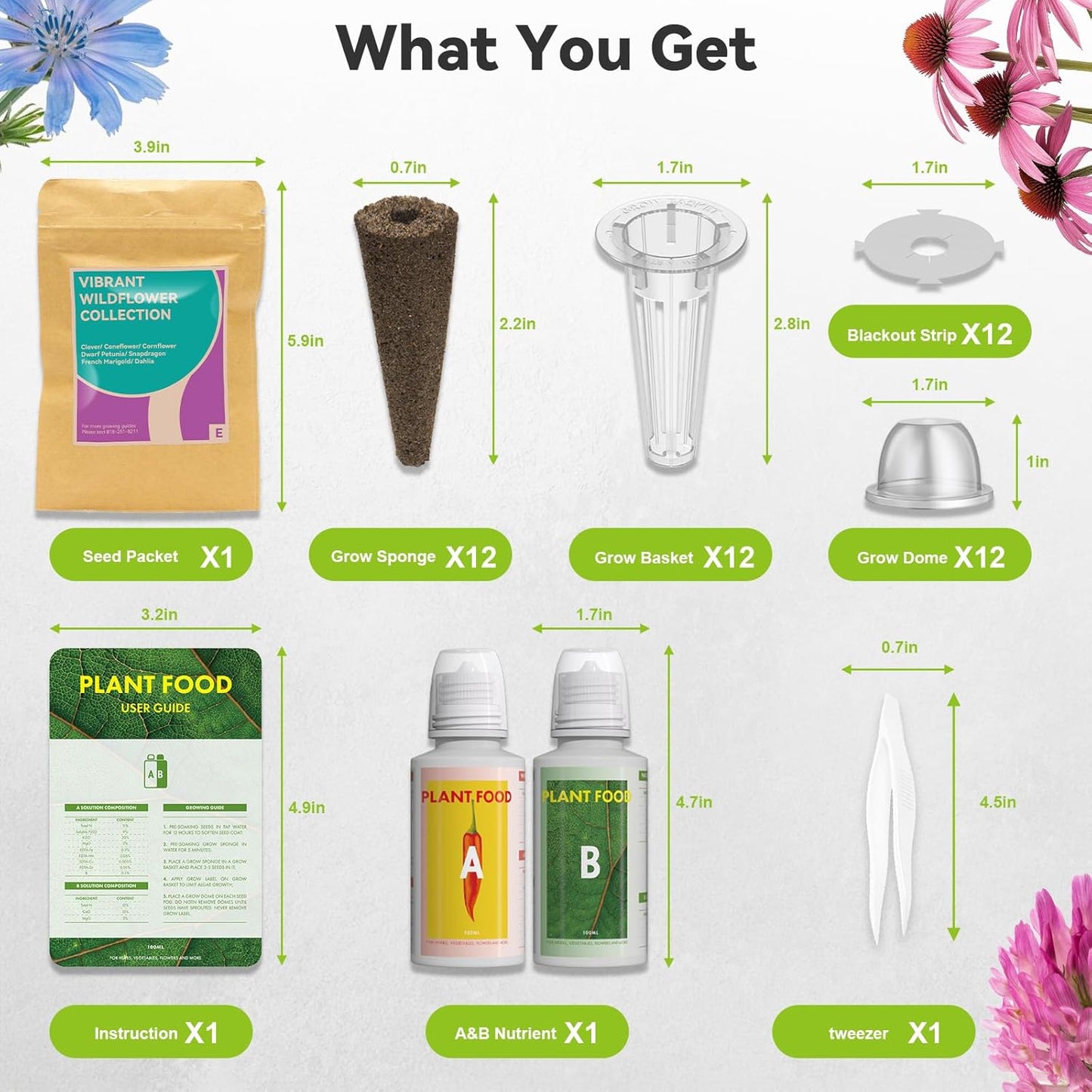 inbloom 12-Pod Flower Seed Pod Kit for AeroGarden, iDOO, Ahopegarden, MUFGA Hydroponic Growing System, Included French Marigold, Snapdragon, Dwarf Petunia, Coneflower, Dahlia, Cornflower, 400+ Seeds