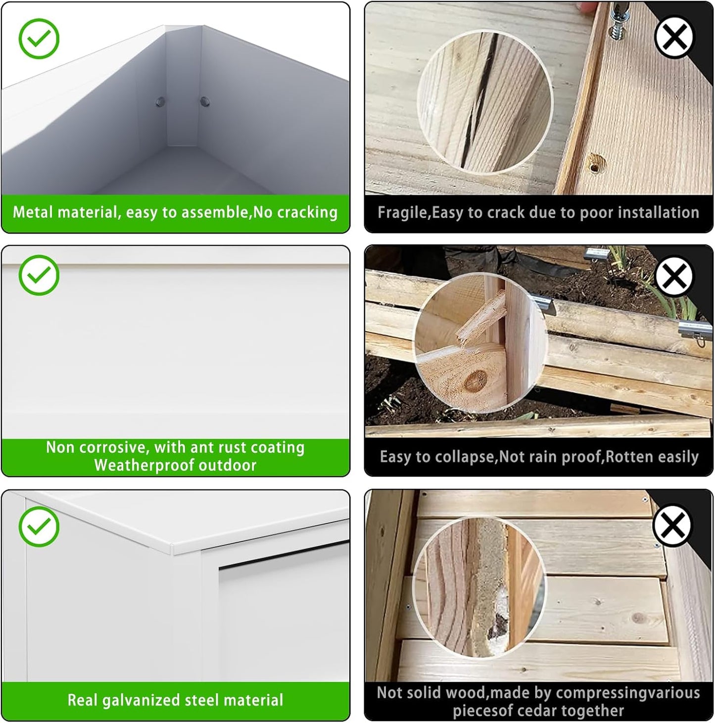 Raised Garden Bed with Low Profile Design Metal Planter Box for Growing Fresh Herbs Vegetables Flowers Succulents&Other Plants for Outdoor Backyard Patio Deck Balcony White