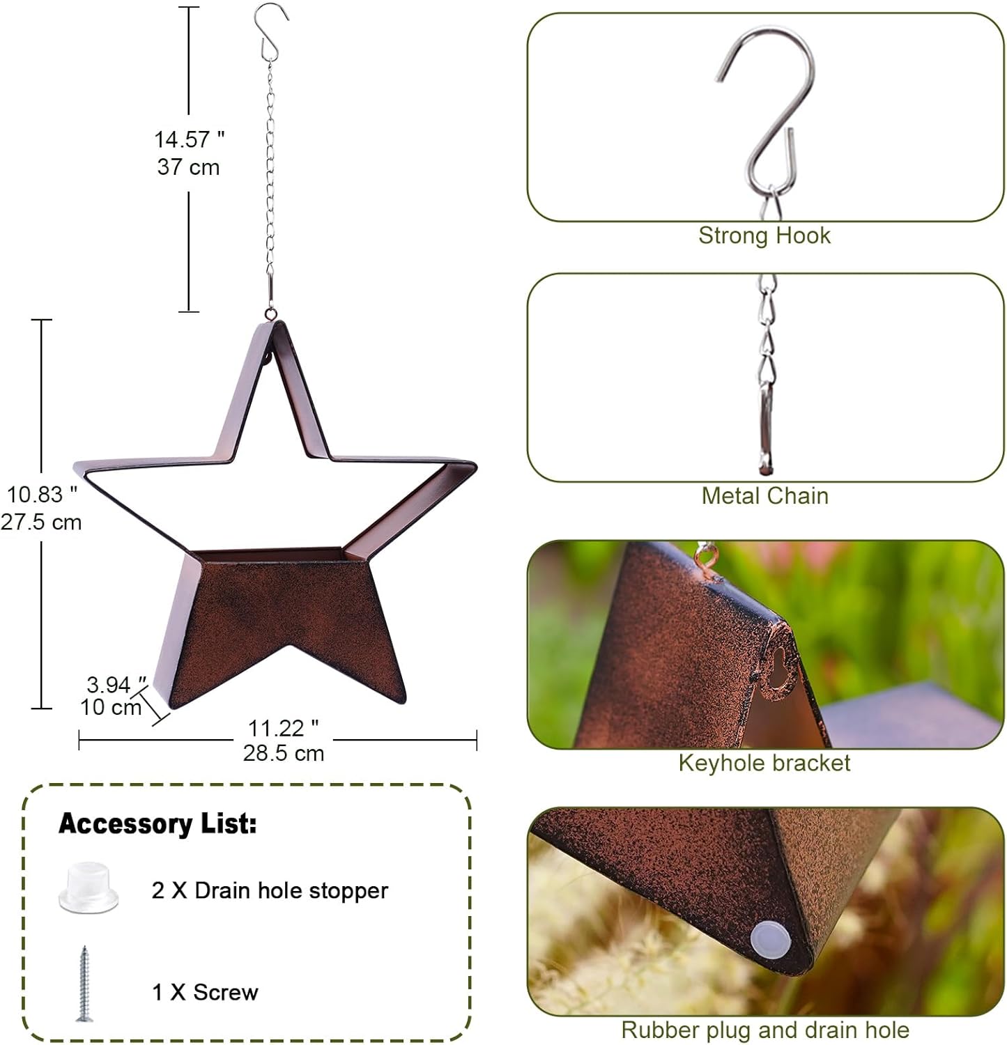 Metal Plant Hangers Indoor and Outdoor: Birthday Gifts for Women Mom Wife Garden Lovers - Rustic Star Shape Hanging Planters Perfect for Window Wall Living Room Office Decor