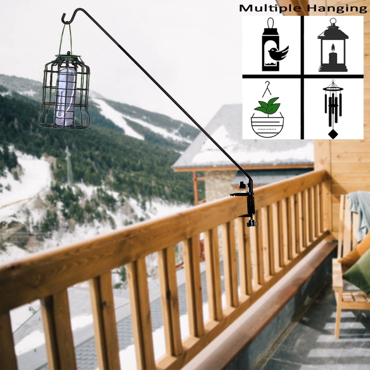 Ashman Deck Hook (2 Pack, 49-Inch Deck Hook), Double Forged Solid Metal Single Piece Rod, Ideal for Bird Feeders, Plant Hangers, Coconut Shell Hanging Baskets, and Lanterns.