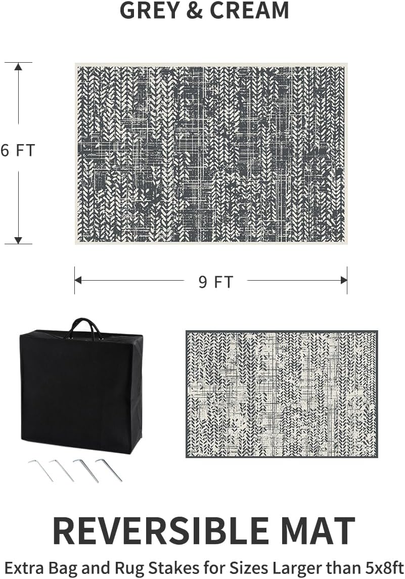 MontVoo Outdoor Rug Waterproof-Patio Rug Mat 6x9 Outdoor Carpet Reversible RV Camping Picnic Plastic Straw Rug Outside Outdoor Area Rug for Balcony Deck Backyard Patio Decor Boho Modern Abstract