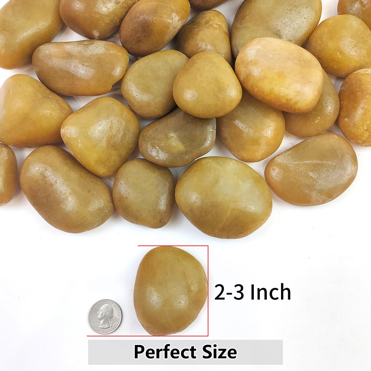 40lbs Yellow River Rocks for Landscaping, 2-3 Inch Natural Pebbles for Indoor Plants, High Polished Decorative Stones Garden Outdoor and Indoor DIY Vase Filler Fish Tank Aquariums