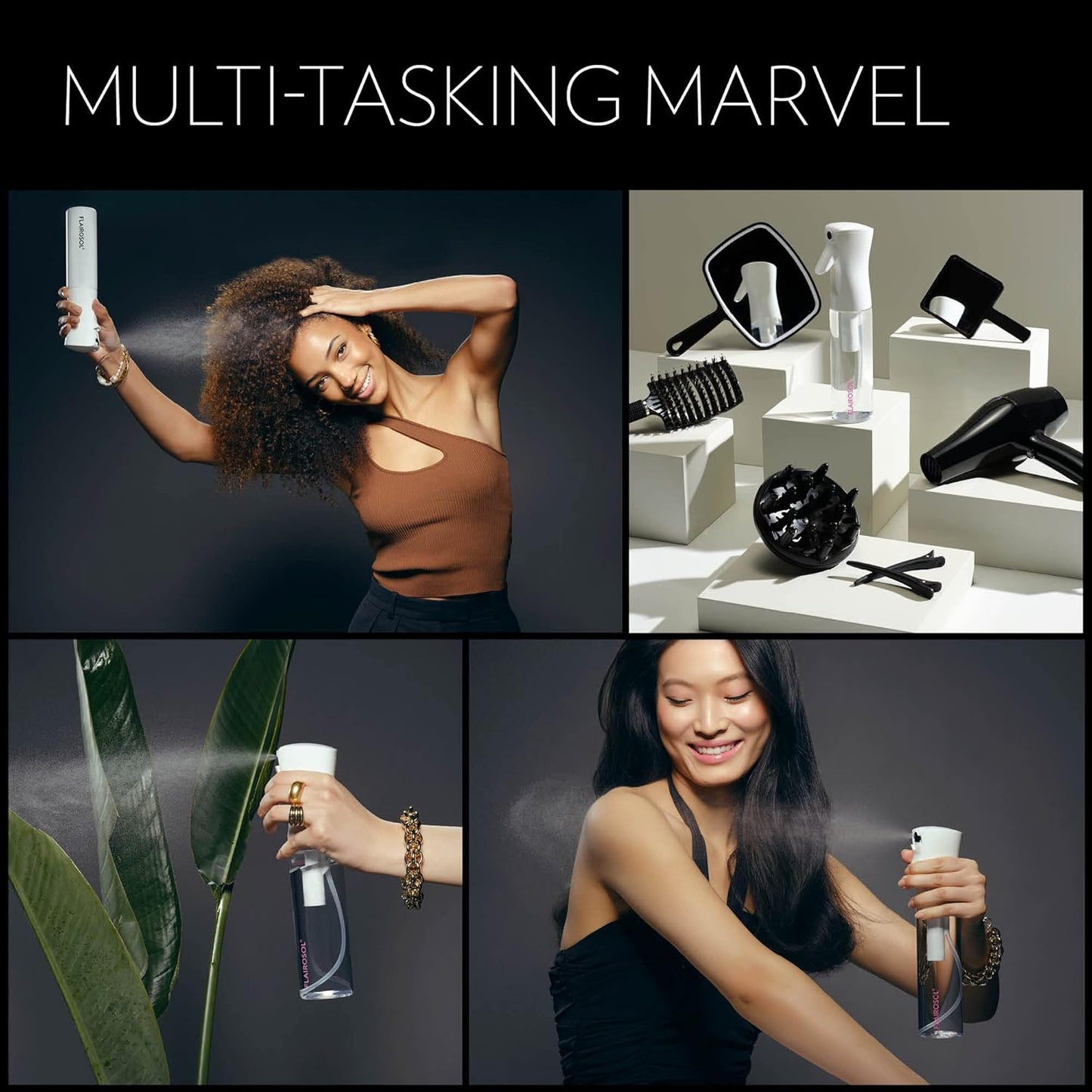 FLAIROSOL - The Original, Continuous Ultra Fine Mist Spray Bottle, Multi-Tasking Marvel for Hair, Skin, Home, Pet Care and more, Refillable and Reusable, 10.1oz/300ml (Clear Bottle-Pink Print)