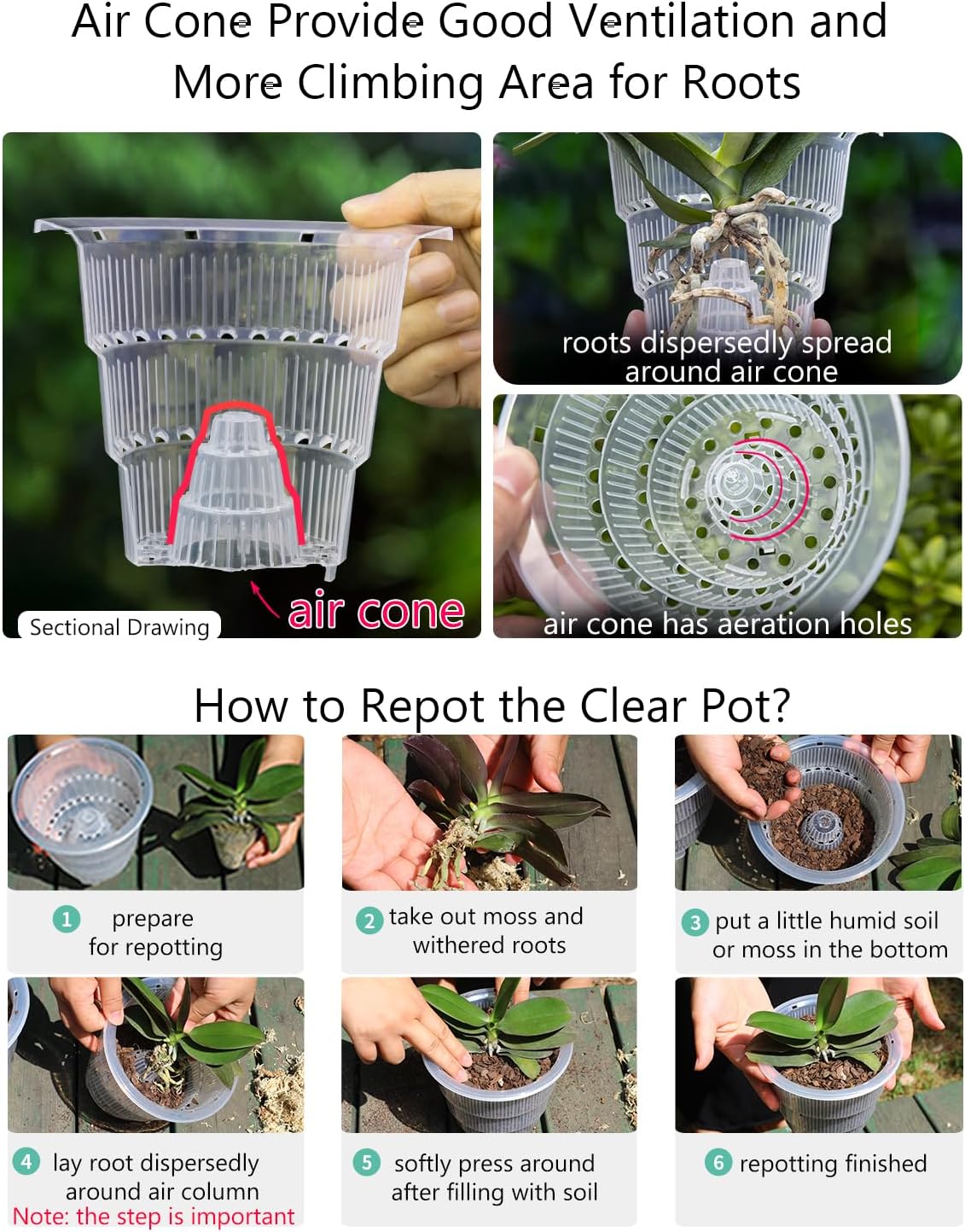 4 inch Orchid Pot with Holes for Repotting, Double Layer Plastic Imitate Ceramic Planter, Clear Orchid Pot Match Decorative Container