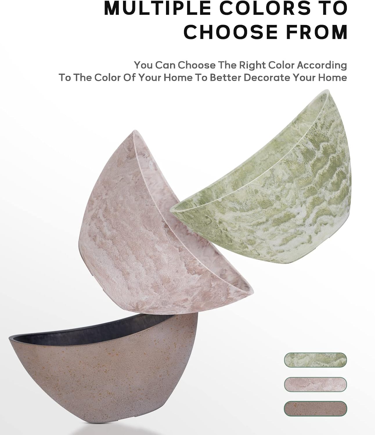 LaDoVita Plant Pots with Drainage Holes, 12 Inch Large Oval Planters for Indoor Plants, Plastic Flower Pots Outdoor, Set of 2 Pack, Brown