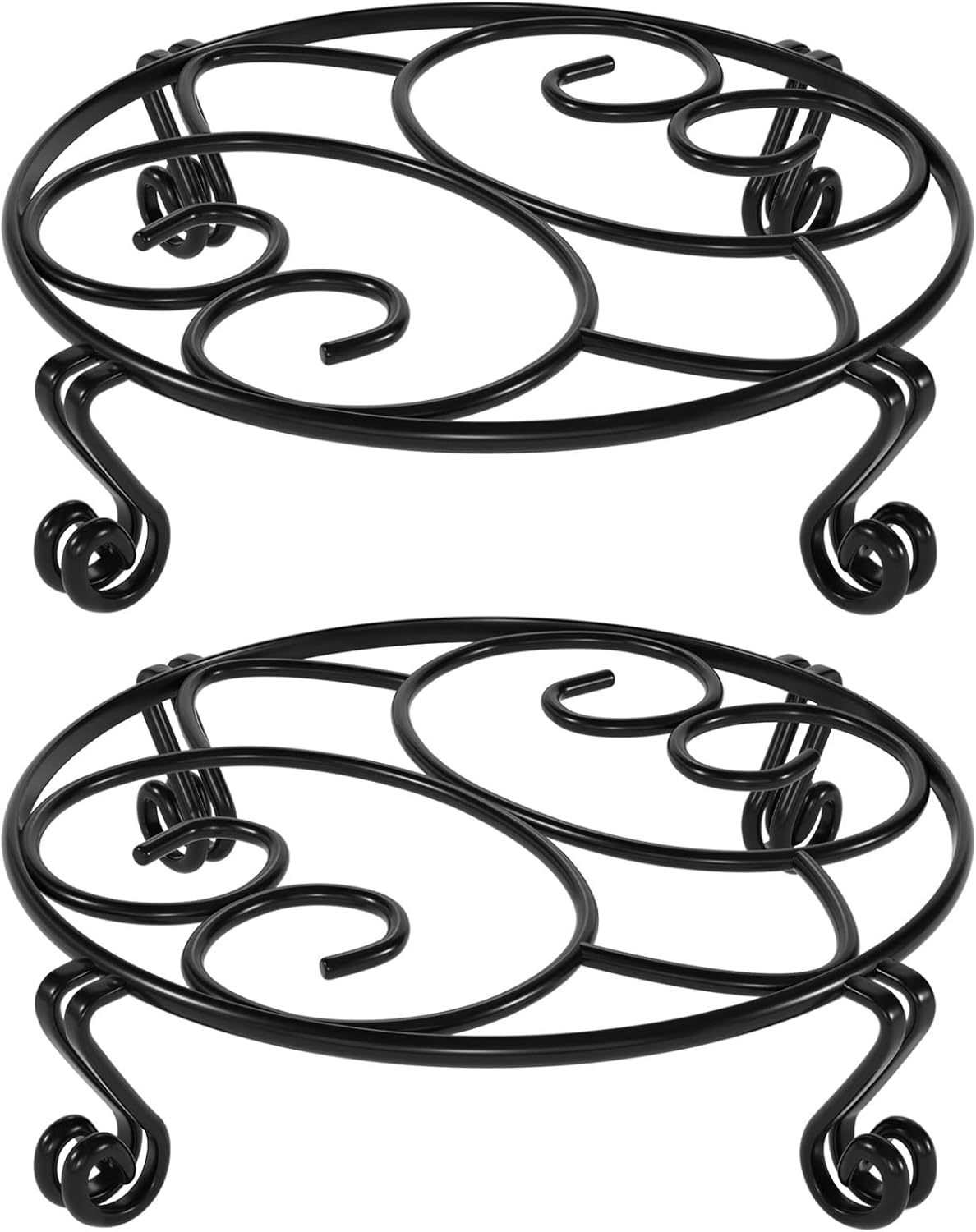 Yimobra 2 Pack Plant Stand for Flower Pot Heavy Duty Potted Holder Indoor Outdoor Metal Rustproof Iron Garden Container Round Supports Rack for Planter (11.8Inches, Black)