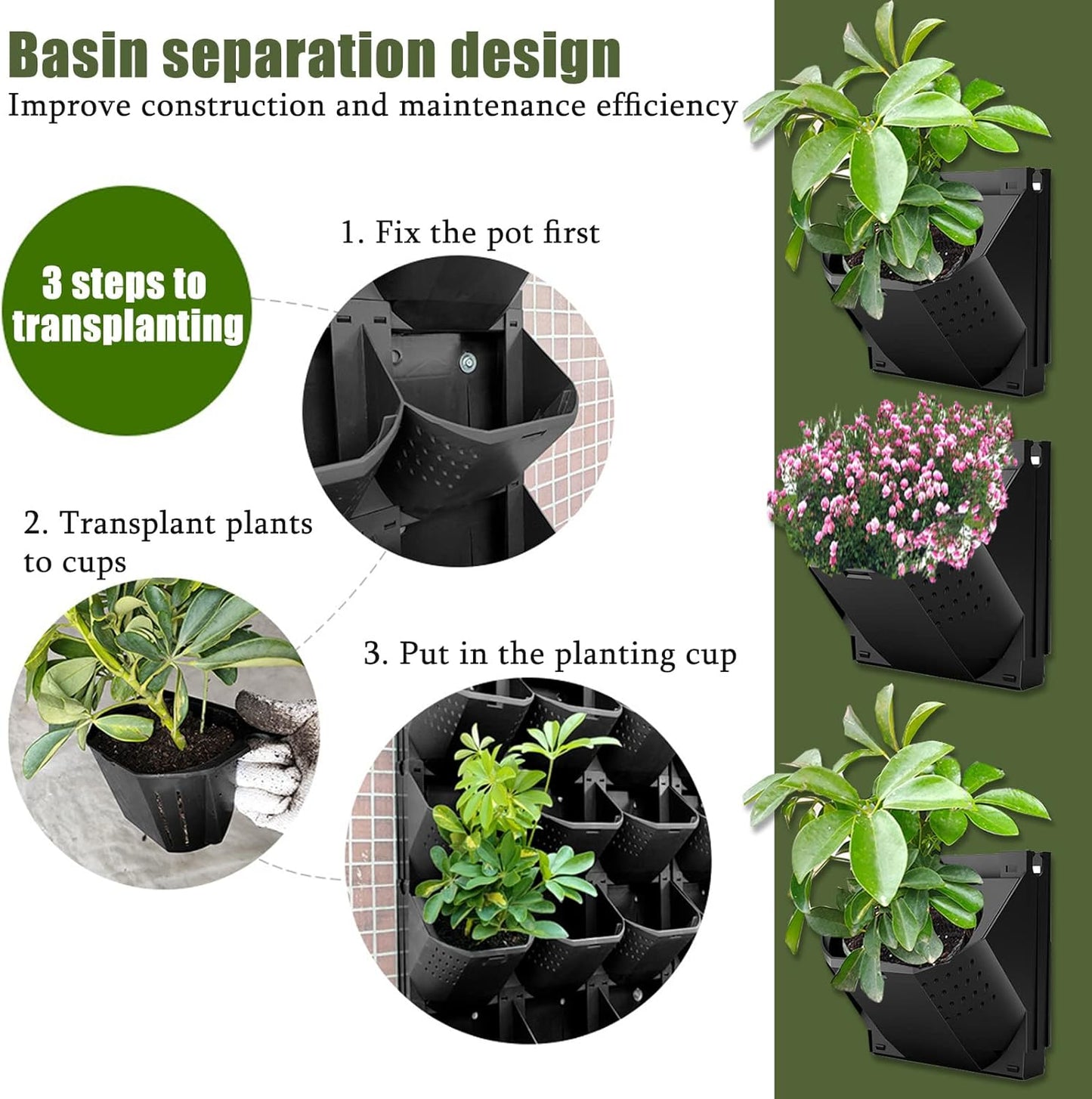 Self Watering Wall Planter with 36 Pots, Vertical Garden Planter for Indoor Plants, Mounted planters Hanging Flower Herbs Vegetables, Wall Garden for Home (Black)