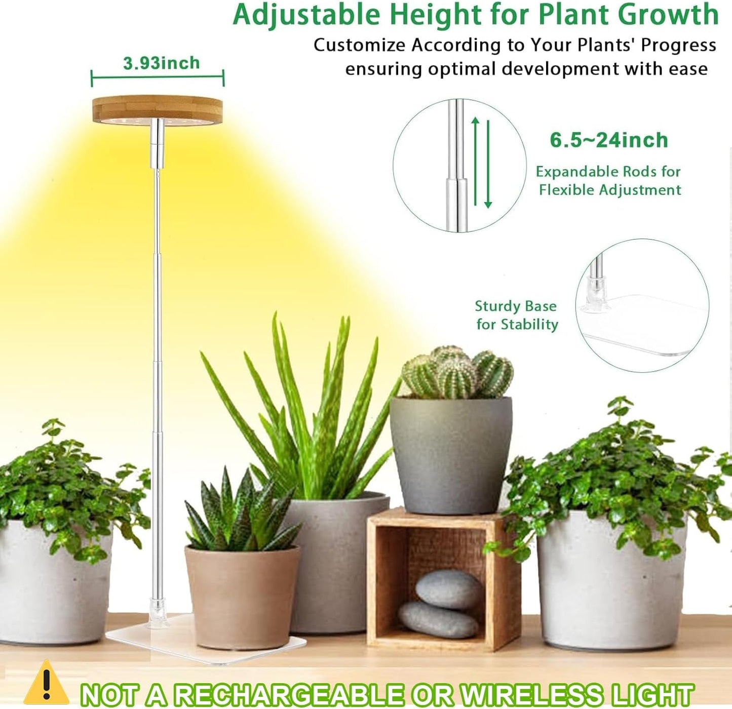 yadoker Halo Plant Grow Light, LED Growing Light Full Spectrum for Indoor Plants,Height Adjustable, Automatic Timer, 5V Low Safe Voltage,Idea for Small Plants