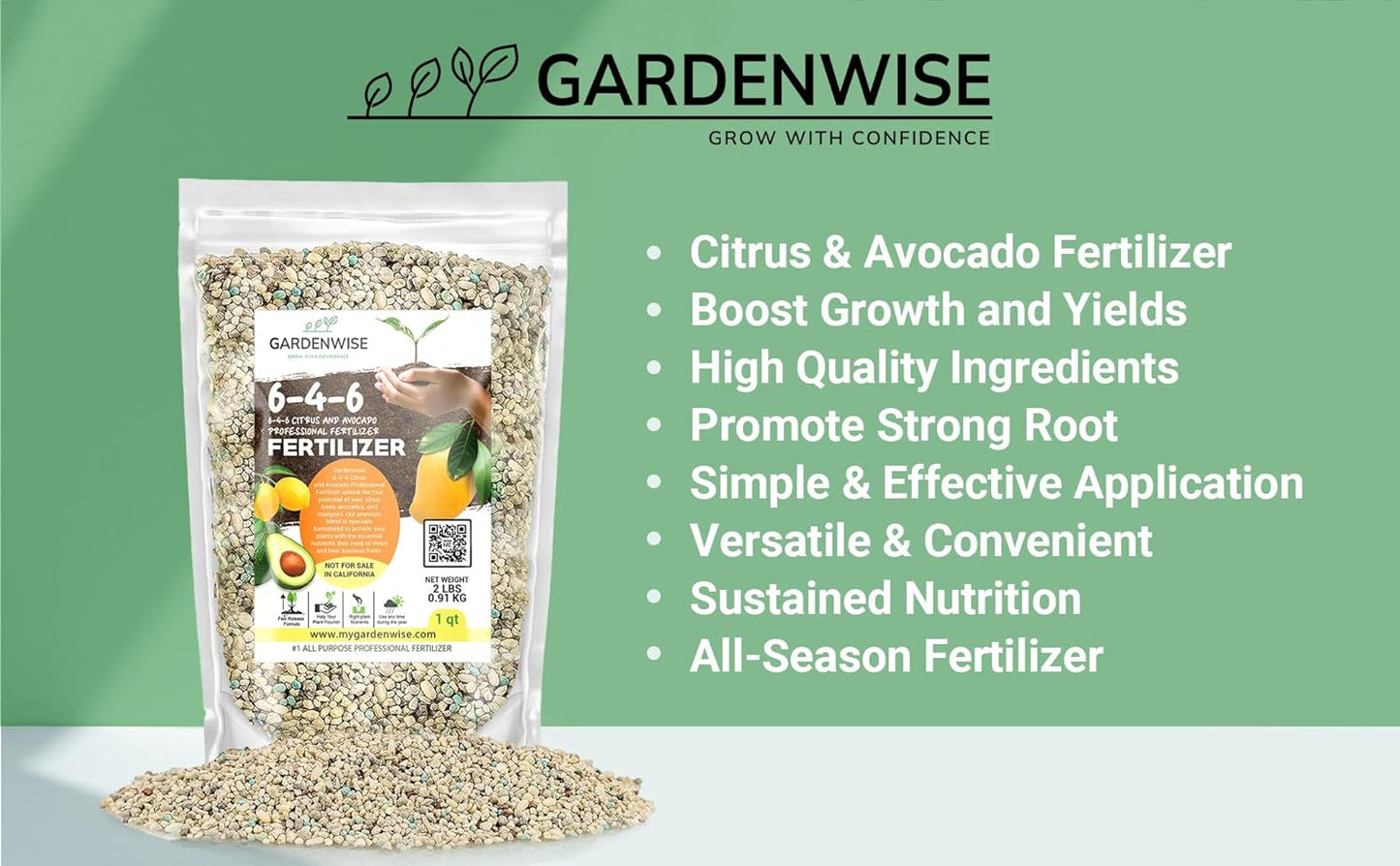 6-4-6 Avocado, Mango Citrus Tree Professional Fertilizer, Plant Food Outdoor/Indoor Gardening; Quick-Release Nitrogen Fertilizer; Orange, Lime, Avocado and Lemon Tree Fertilizer (1/2 QUART)