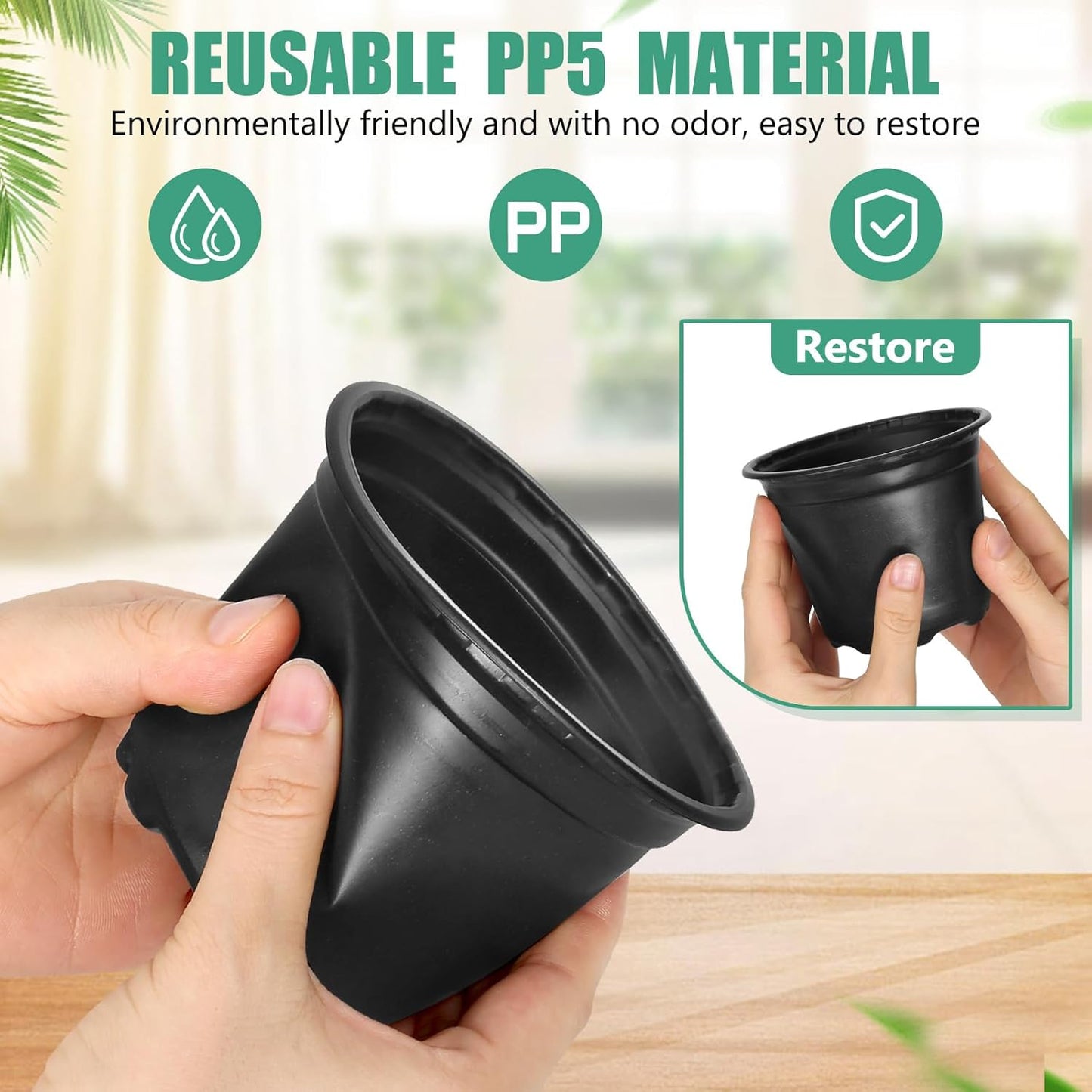 120 Packs 5 Inch Plant Nursery Pots, Plastic Seeds Starter Pots with Drainage Holes, Germination Soft Flower Plant Container for Succulents Seedling Cutting Transplanting (120, 5 Inch)