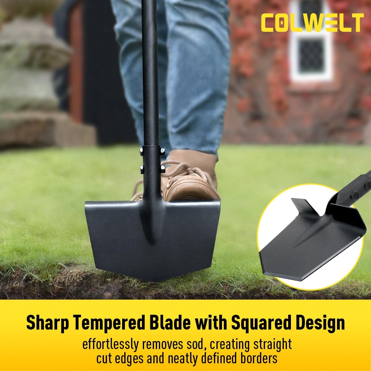 Colwelt Edger Lawn Tool Extra-Tall 52.4'', Garden Edger Chopper with V-Shape Tempered Blade, Half Moon Lawn Edger Tools with XL Solid Steel Handle, Grass Edger Tool Manual for Yard Landscaping Edging