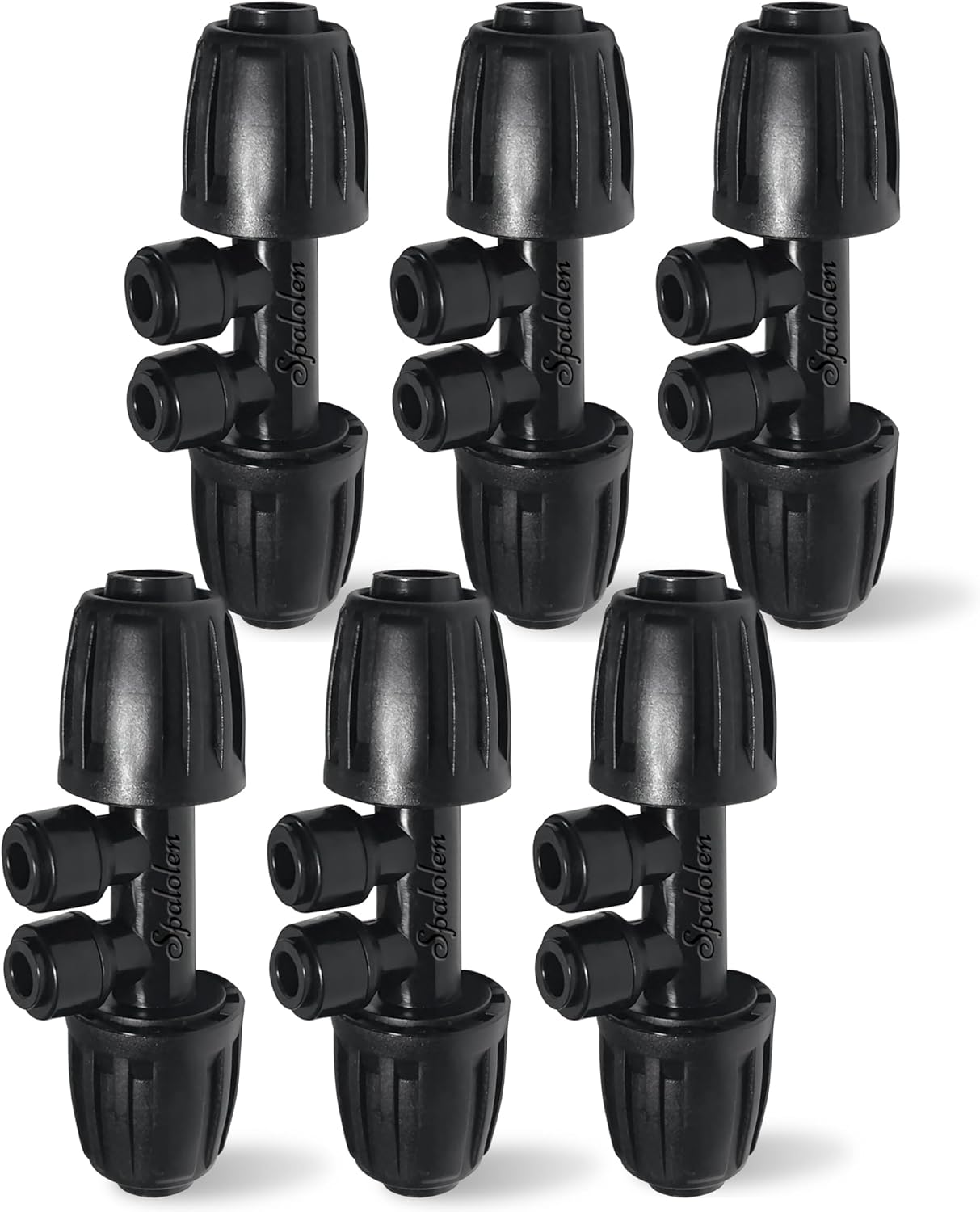 6 Pack 1/2'' to 1/4'' Drip Irrigation Fittings, Push-to-Connect 4 Way Drip Irrigation Part Barbed Tee Connectors, Anti-leak Locked Splitter Fitting for 1/2" Irrigation Tubing (0.6''-0.67''OD)