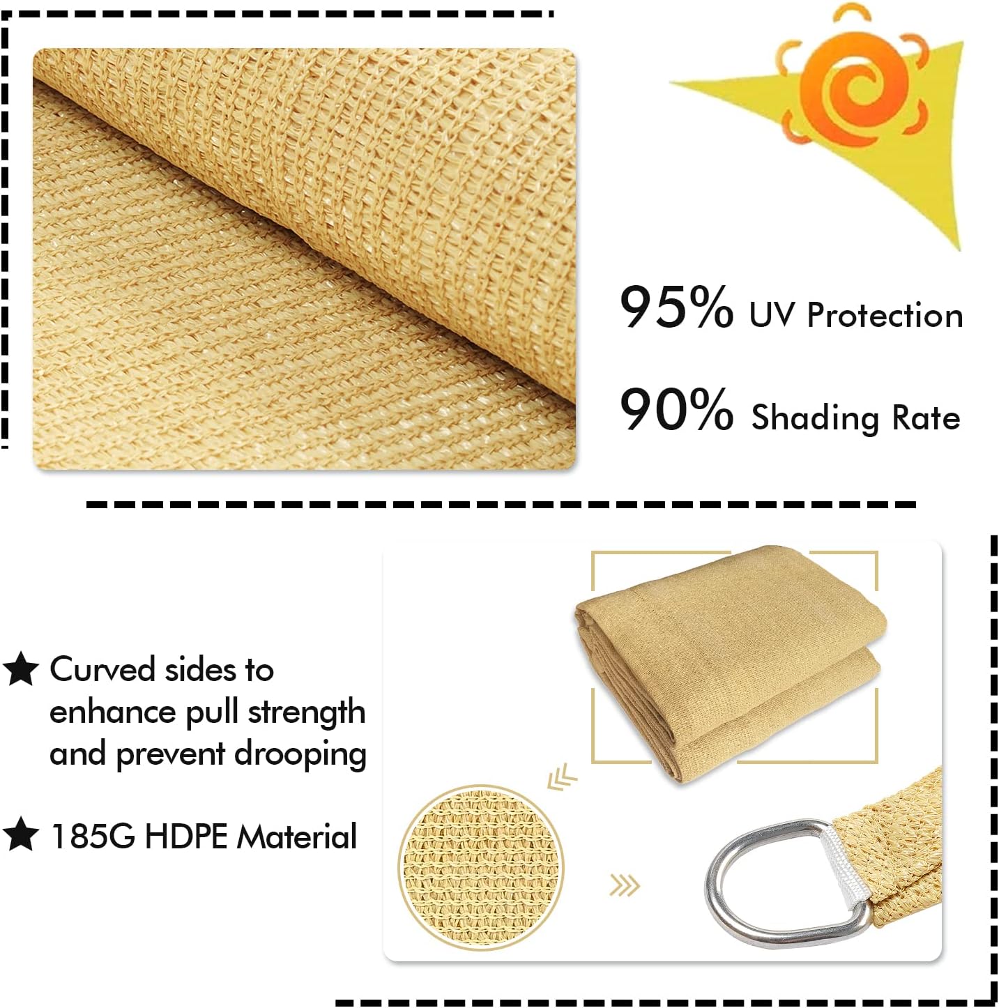 KANAGAWA 9'X11' Sand Custom Size Sun Shade Sail Rectangle UV Block Canopy Cover for Patio Backyard Lawn Garden Outdoor (Customized Available)