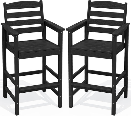 SERWALL Tall Adirondack Chairs Set of 2, Oversize Balcony Adirondack Chairs Set, Outdoor Bar Height Barstools Widened Chair Set for Bistro, Poolside, Garden, Black