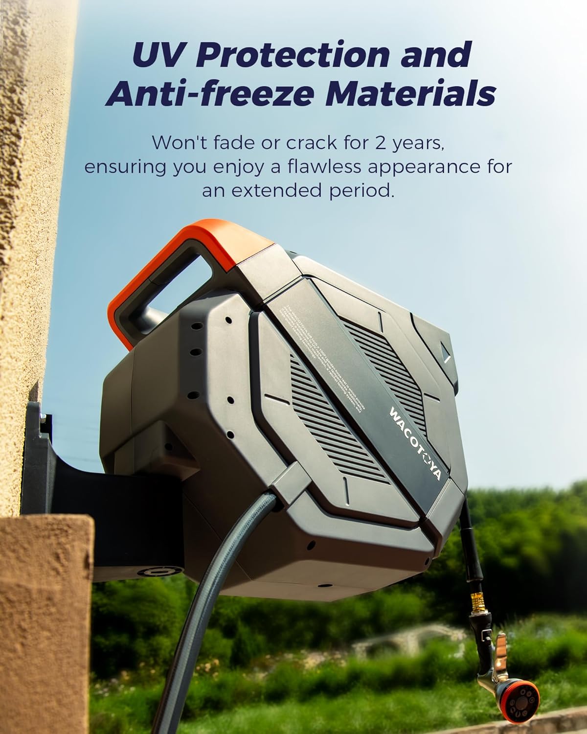 Retractable Garden Hose Reel 5/8 in x 75 ft Professional Metal Bracket & 9-Pattern Metal Nozzle UV Resistant Brass Fitting Heavy Duty Wall Mount Any Length Lock Slow Retraction 180° Swivel