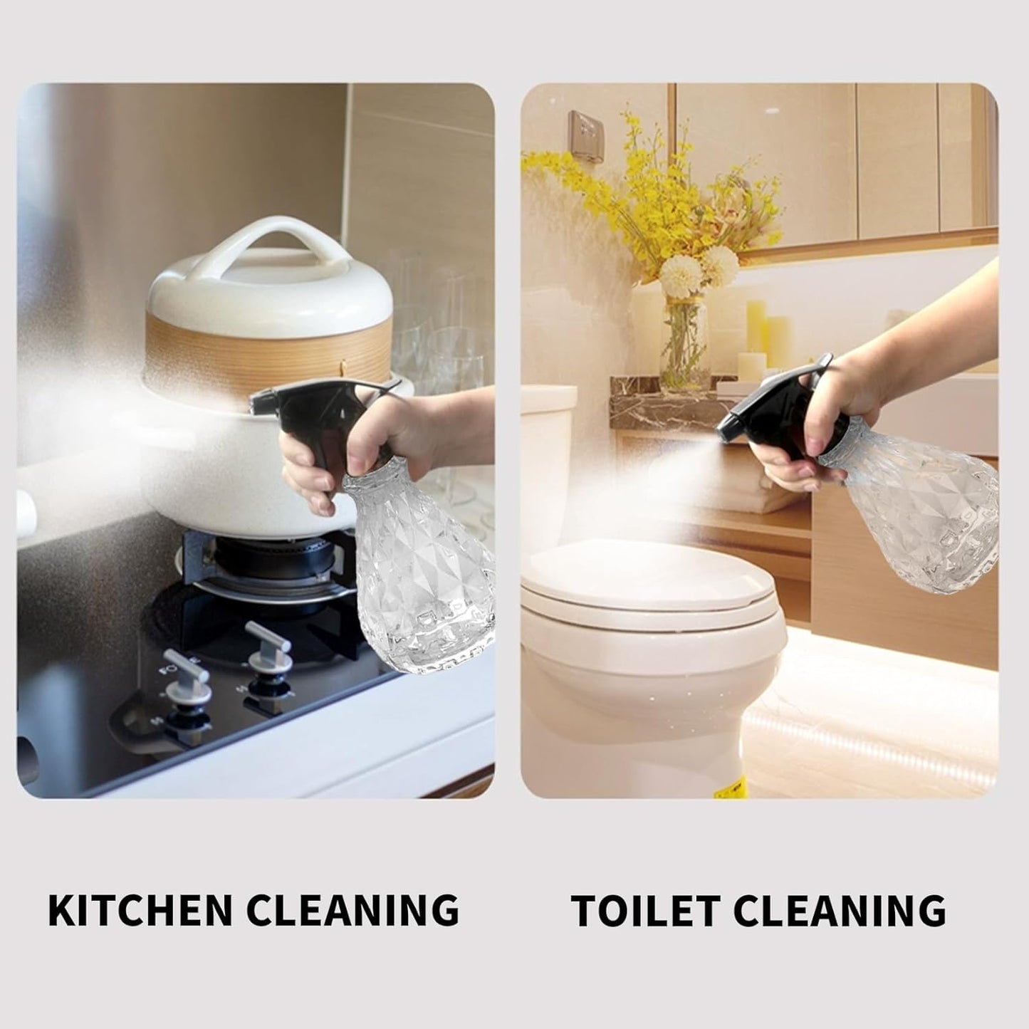 2 Pcs Spray Bottles, 500 ml/17 oz Empty Water Spray Bottles, Plastic Reusable Adjustable Mist Sprayer Squirt Bottles Containers Refillable for Cleaning Solutions, Gardening, Plants (Clear)