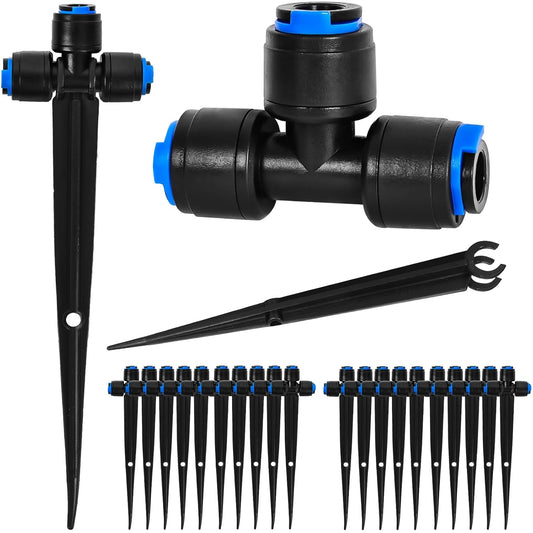 20 Pack 1/4" Drip Irrigation Tee Connectors, Quick Connect Universal Drip Irrigation Tubing Coupling Valve, Connector Locking Fitting for Sprinkler or Drip Irrigation System