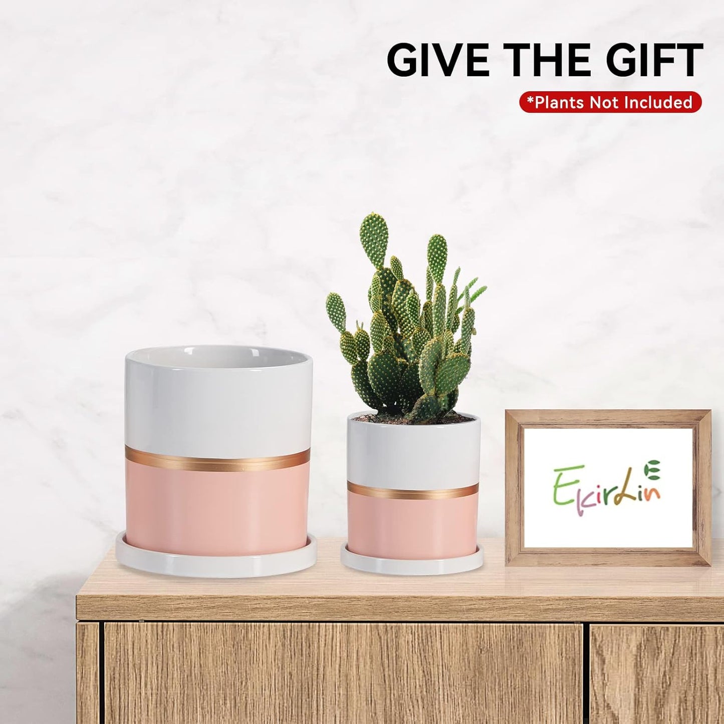 Ekirlin 6 inch Plant Pot - Ceramic Flower Planters Indoor - Modern Succulents Containers with Drain Hole Saucer, Decorate Home, Office & Outdoor (Pink)