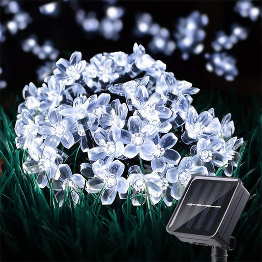 ITICdecor Outdoor Solar Flower String Lights Waterproof 50 LED Fairy Light Decorations for Christmas Tree Garden Patio Fence Yard Spring (Cool White)