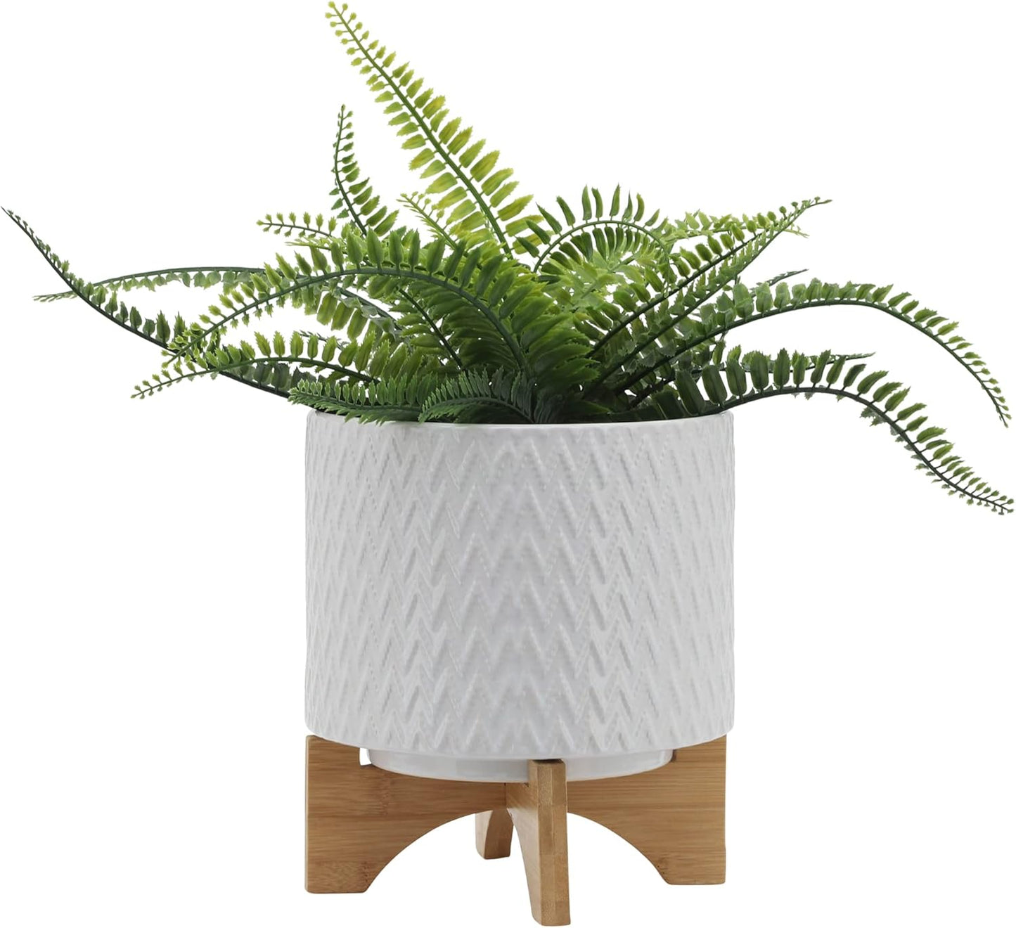 Sagebrook Home Ceramic Planter with Stand - Textured Stoneware Indoor & Outdoor Plant Holder - Modern Garden Decor for Home - 10" White