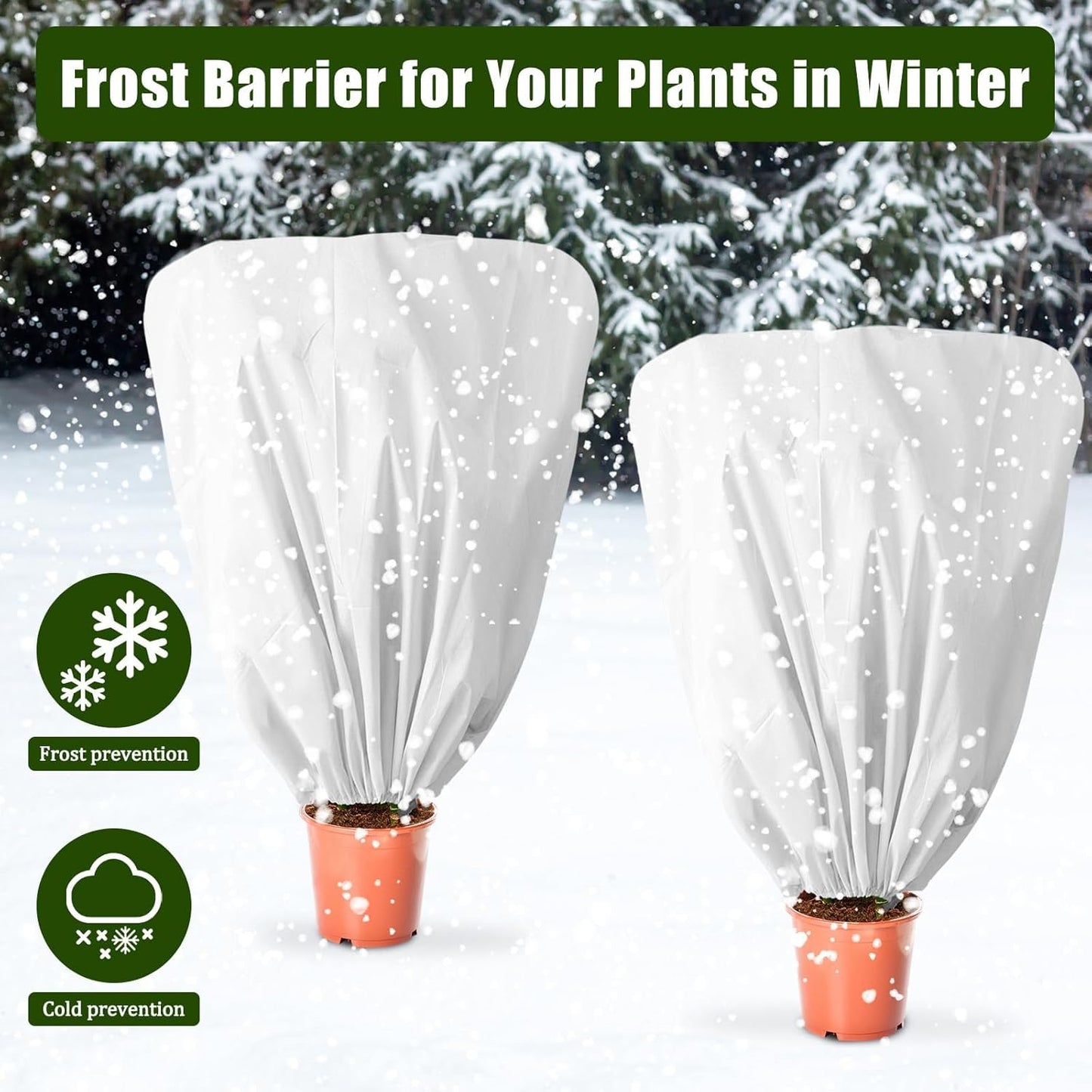 8 Pcs Plant Covers Frost Protection Bag 47" x 31.5" Winter Reusable Plants Jacket with Drawstring Shrub Protection Wraps Bags Frost Blanket for Winter Outdoor Garden Plants