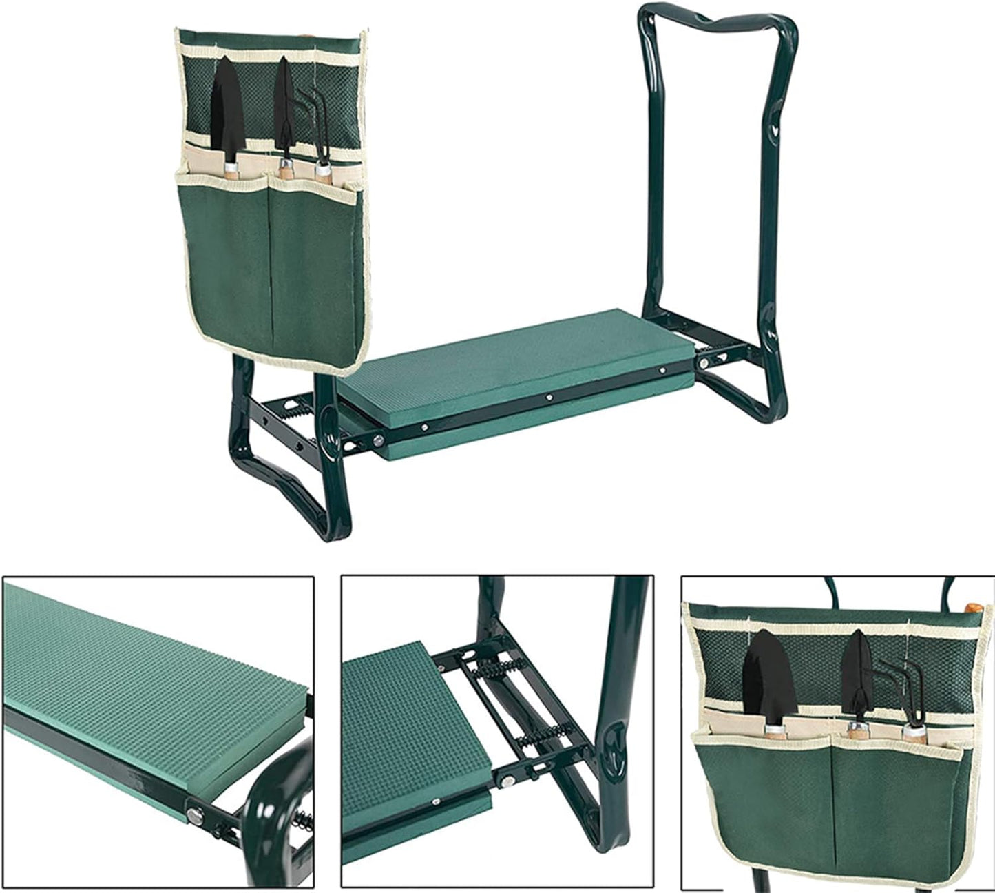 Foldable Garden Kneeler and Seat Heavy Duty Gardening Bench Soft Cushion Seat with Tool Pouch and Kneeling Pad