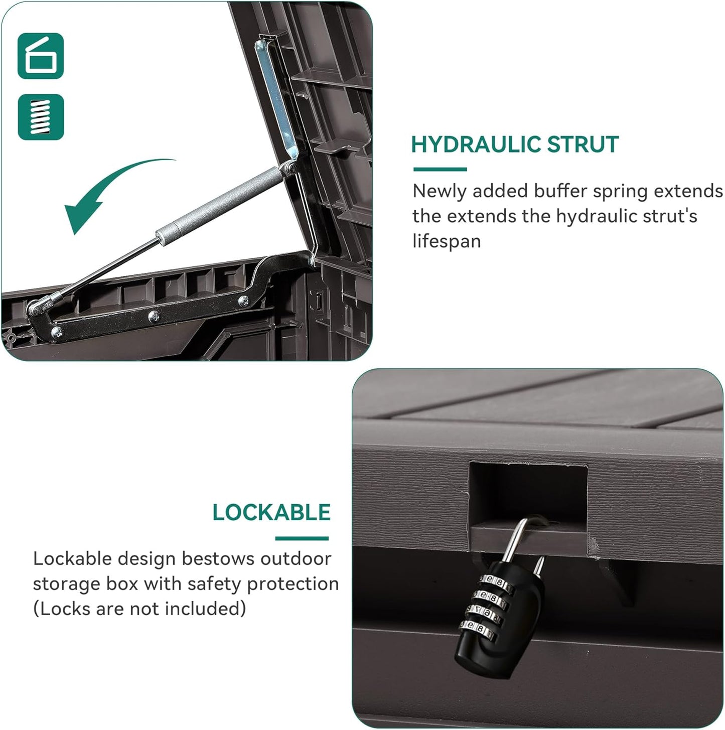 YITAHOME 80 Gallon Outdoor Storage Box, Large Water Resistant Resin Deck Box, Indoor Outdoor Lockable Storage Container for Patio, Garden, Cushions, Tools, Equipment (Dark Brown)