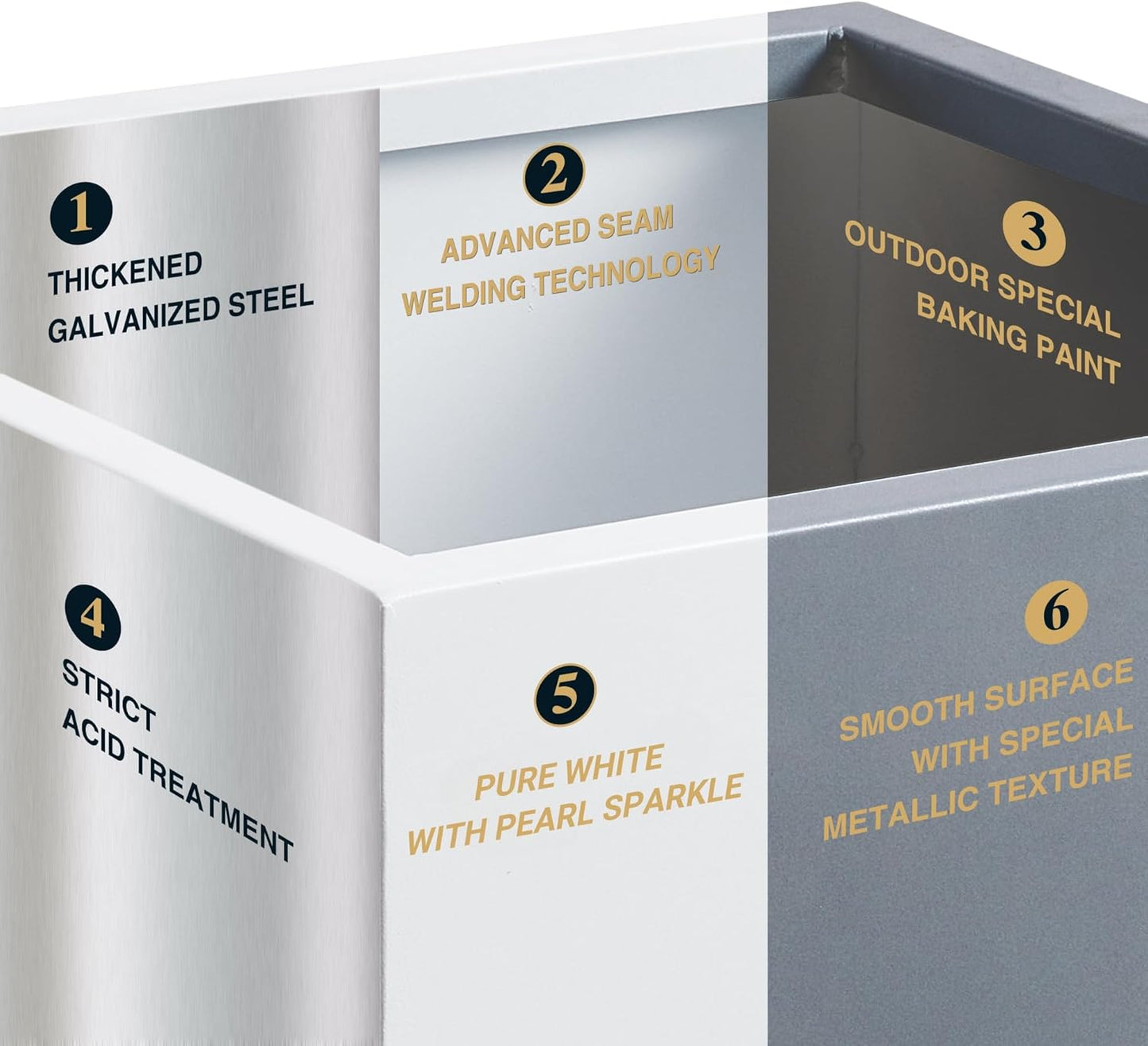 Metallic Heavy Planter Box for Outdoor or Indoor, No Assemble and Seamless, Large Square Planter, Cube Planter for Tall Trees, Plants, Flowers 21Lx21Wx24H 35Pounds White