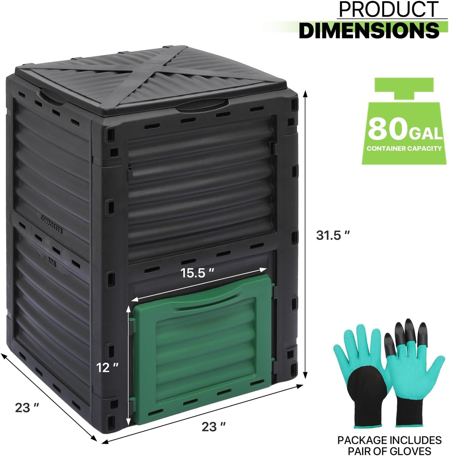 Magshion 80 Gal Garden Composer Bin from BPA Free Material, Large Compost Bin All-Season Outdoor Compost Box Easy Assembling, Lightweight, Fast Creation of Fertile Soil