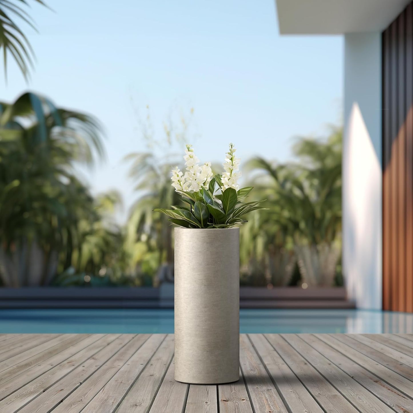 Kante 18.9 Inch Tall Cylindrical Planter, Large Round Plant Pots with Drainage Hole, Made with Concrete, Suitable for Indoor Outdoor Plants, Home Decor, Weathered Concrete