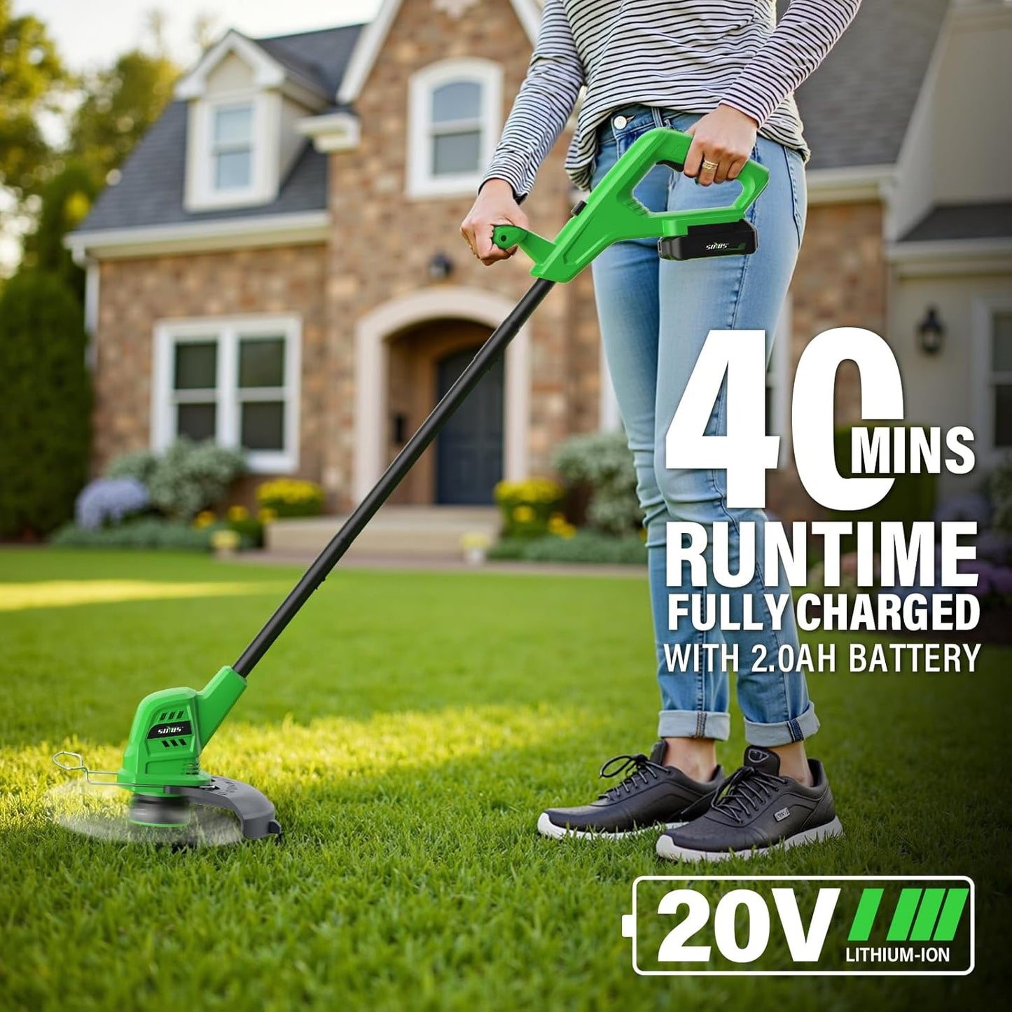 SOYUS Weed Wacker Battery Powered 10 Inch, String Trimmer Cordless with 2.0Ah Battery, Lightweight Edger Trimmer with 8 Pcs Replace Spool Trimmer Lines