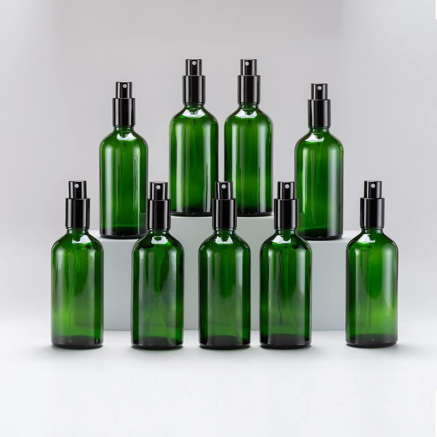 YIZHAO Green Glass Spray Bottles 4oz, with Small Fine Mist Spray, Metal Cap, Refillable for Essential Oil,Travel,Cleaning,Perfume,Aromatherapy,Makeup – 9 Pcs