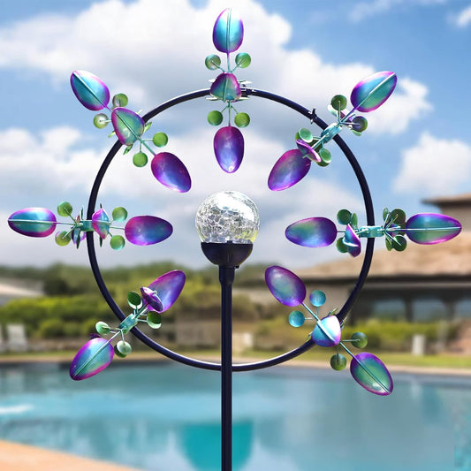 Large Solar Wind Spinner Outdoor, Metal Wind Sculpture Kinetic for Patio Garden Yard Decor, Gift for Family or Friends